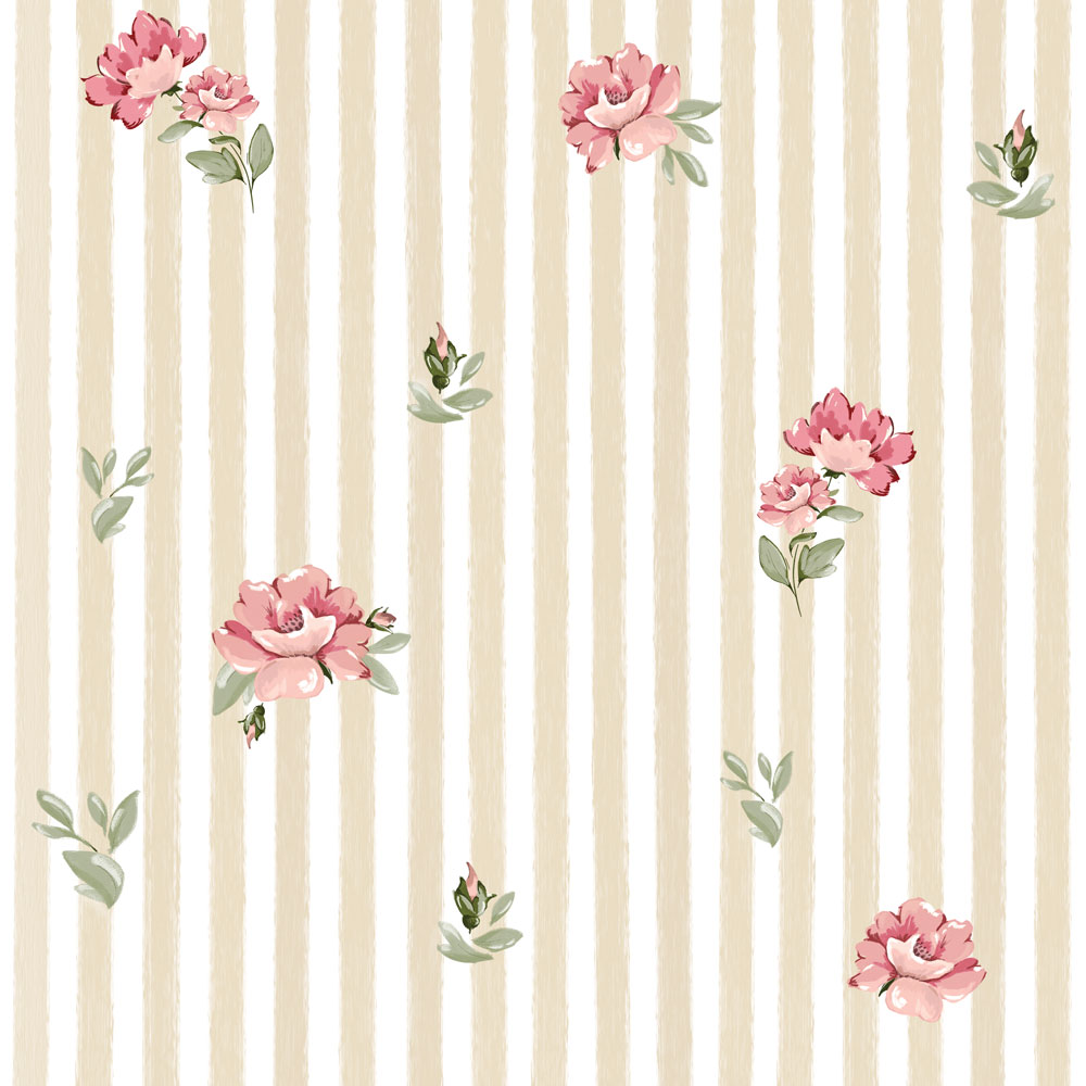 Papel de parede riscas com rosas rosa estilo infantil — imagem 2