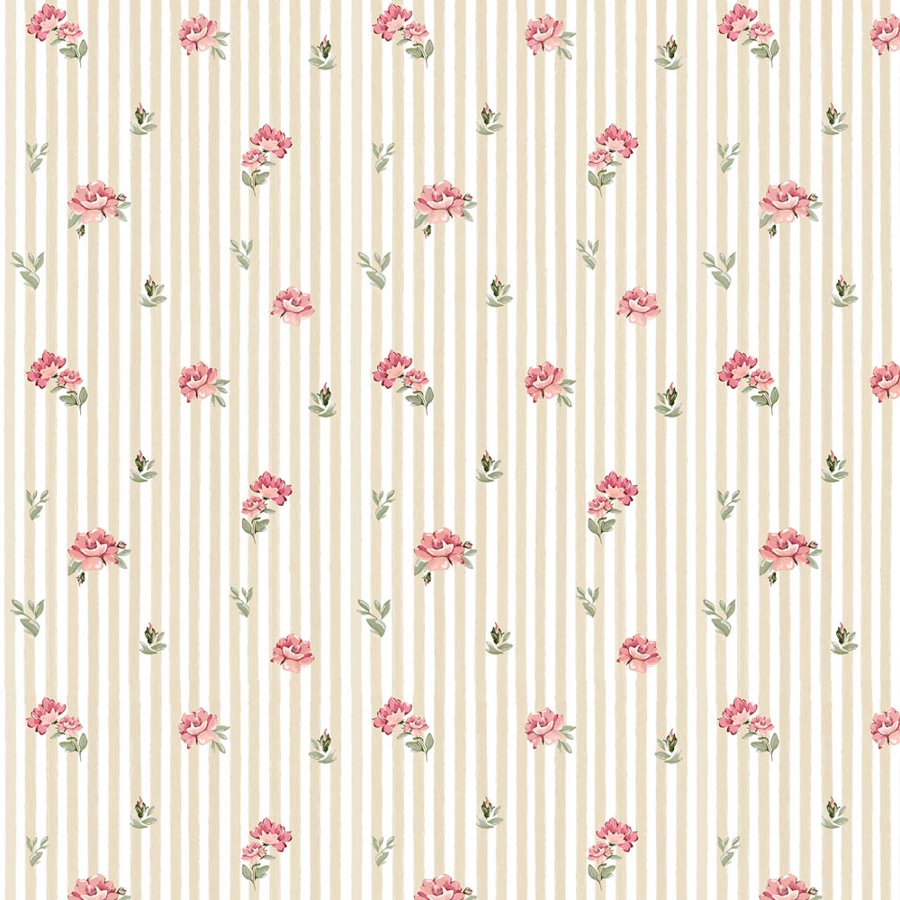 Papel de parede riscas com rosas rosa estilo infantil — imagem 3