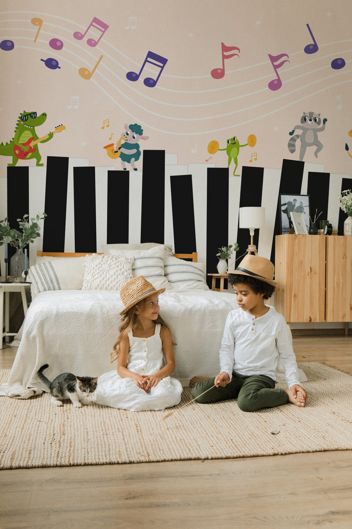 Mural de parede animais músicos colorido