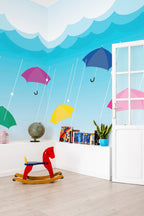 Mural de parede guarda-chuvas coloridos céu azul
