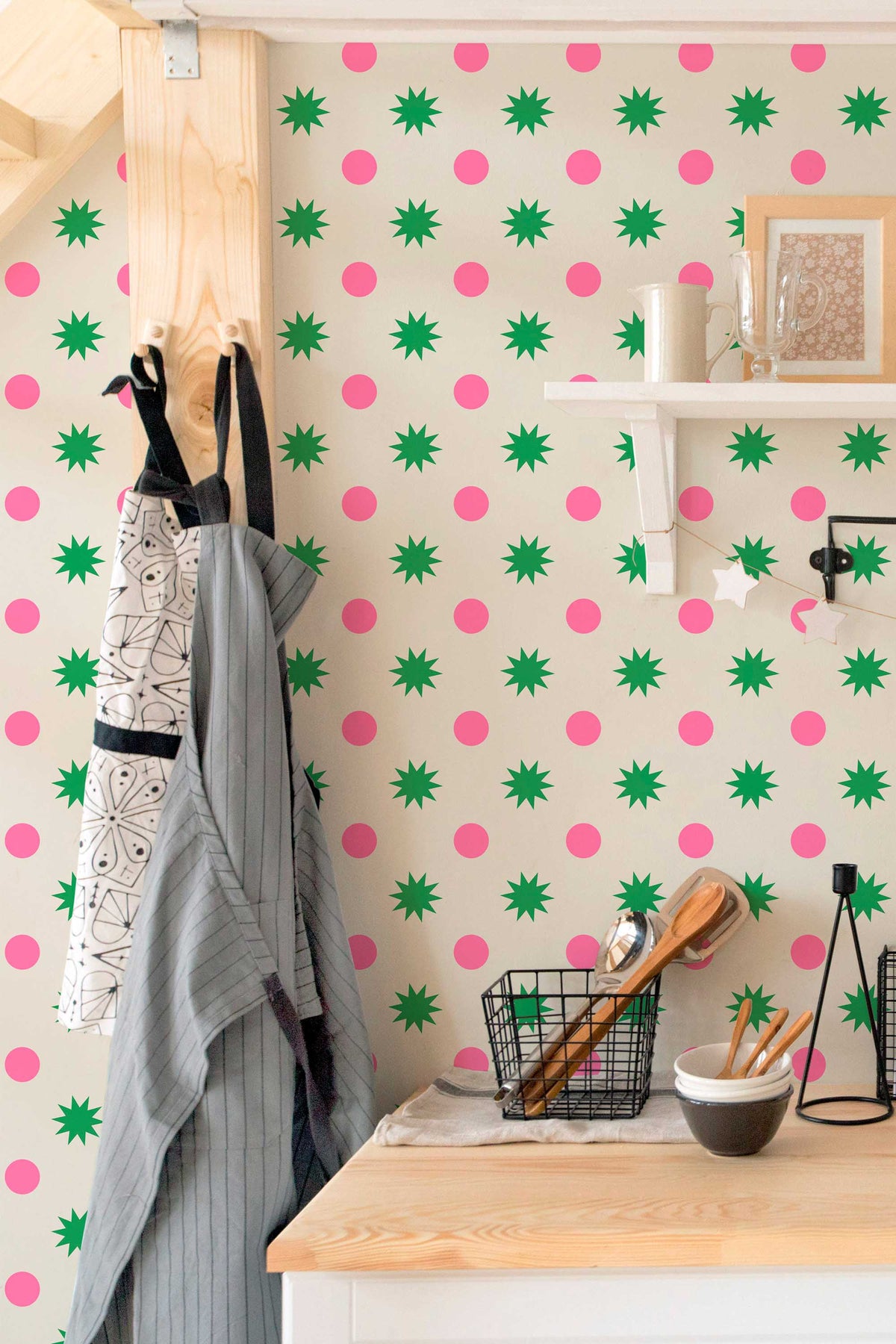 Papel de parede estrelas geométricas verde e rosa — imagem 3