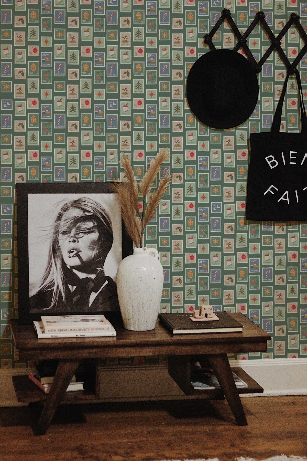 Papel de parede selos de inverno verde retro — imagem 4
