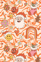 Papel de parede natalício retro anos 70 laranja e rosa — imagem 2