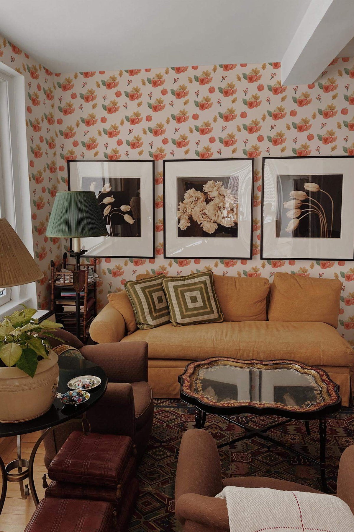 Papel de parede abóboras e canecas estilo farmhouse laranja — imagem 3