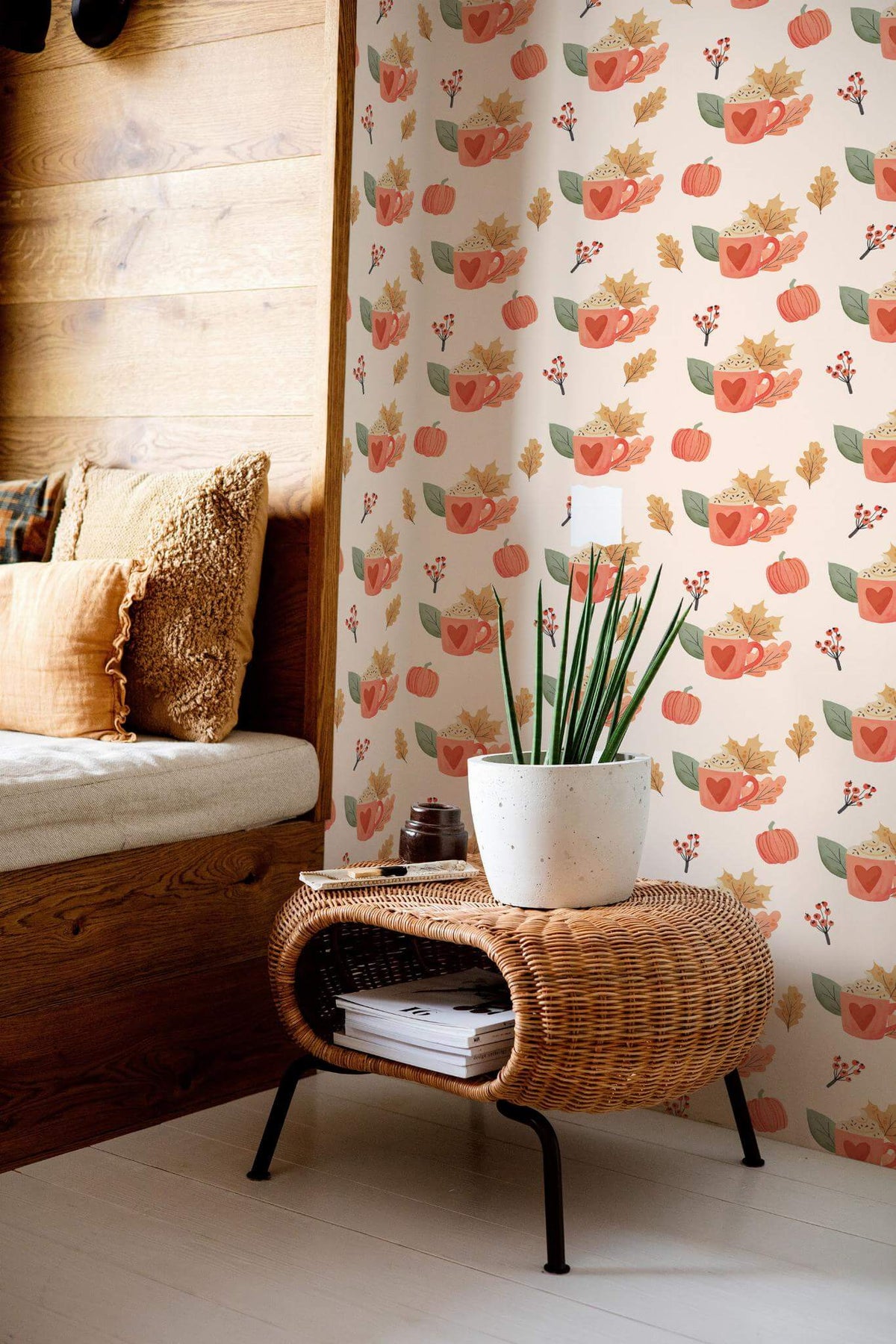 Papel de parede abóboras e canecas estilo farmhouse laranja — imagem 4