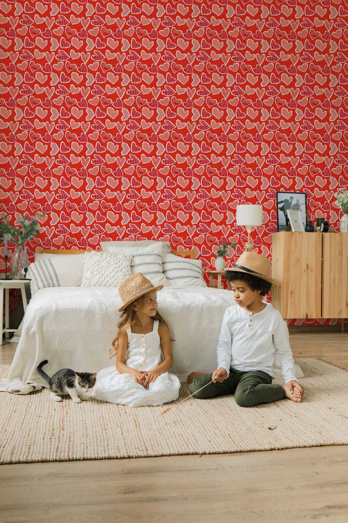 Papel de parede corações feitos à mão estilo boho