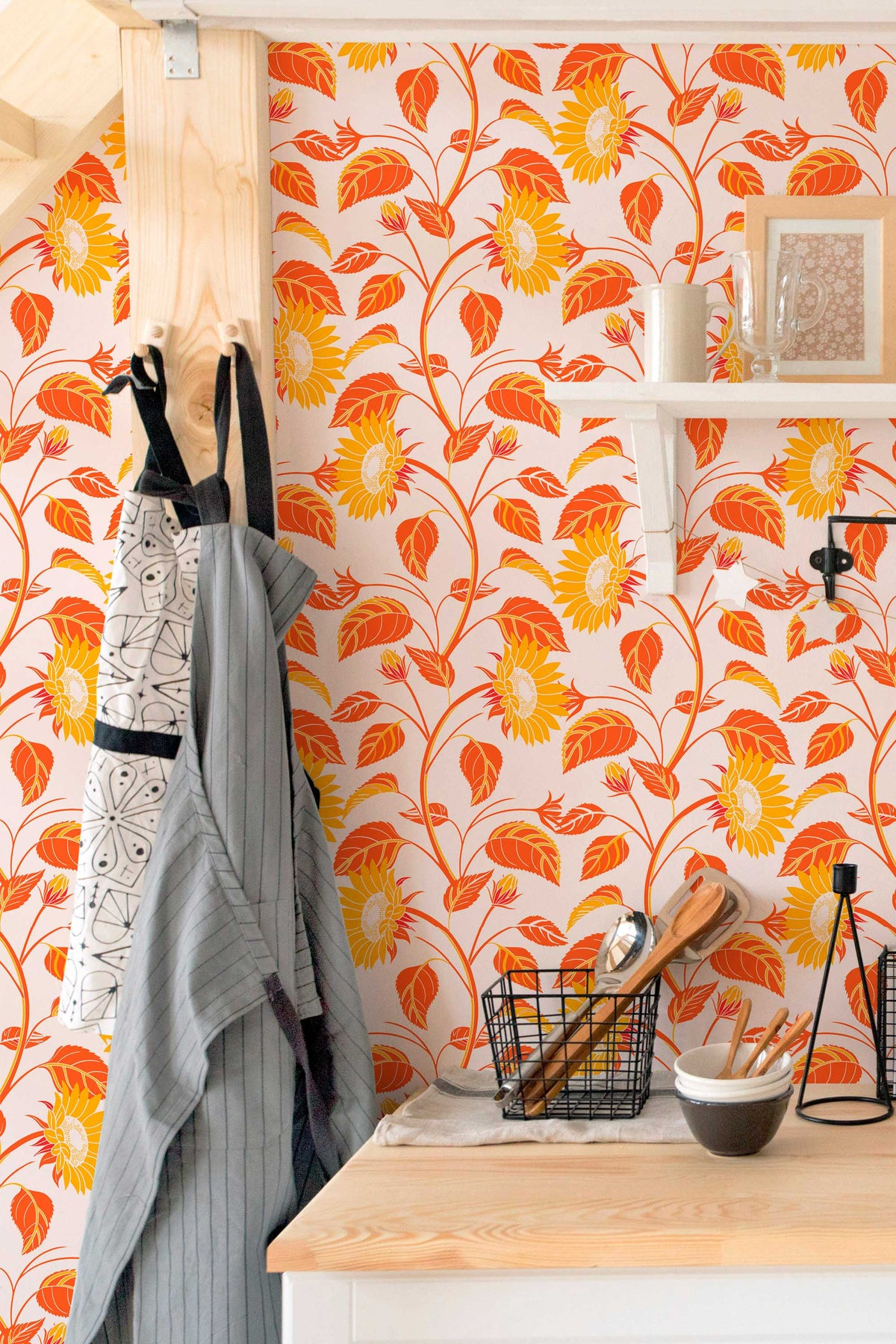 Papel de parede girassóis retro tons quentes
