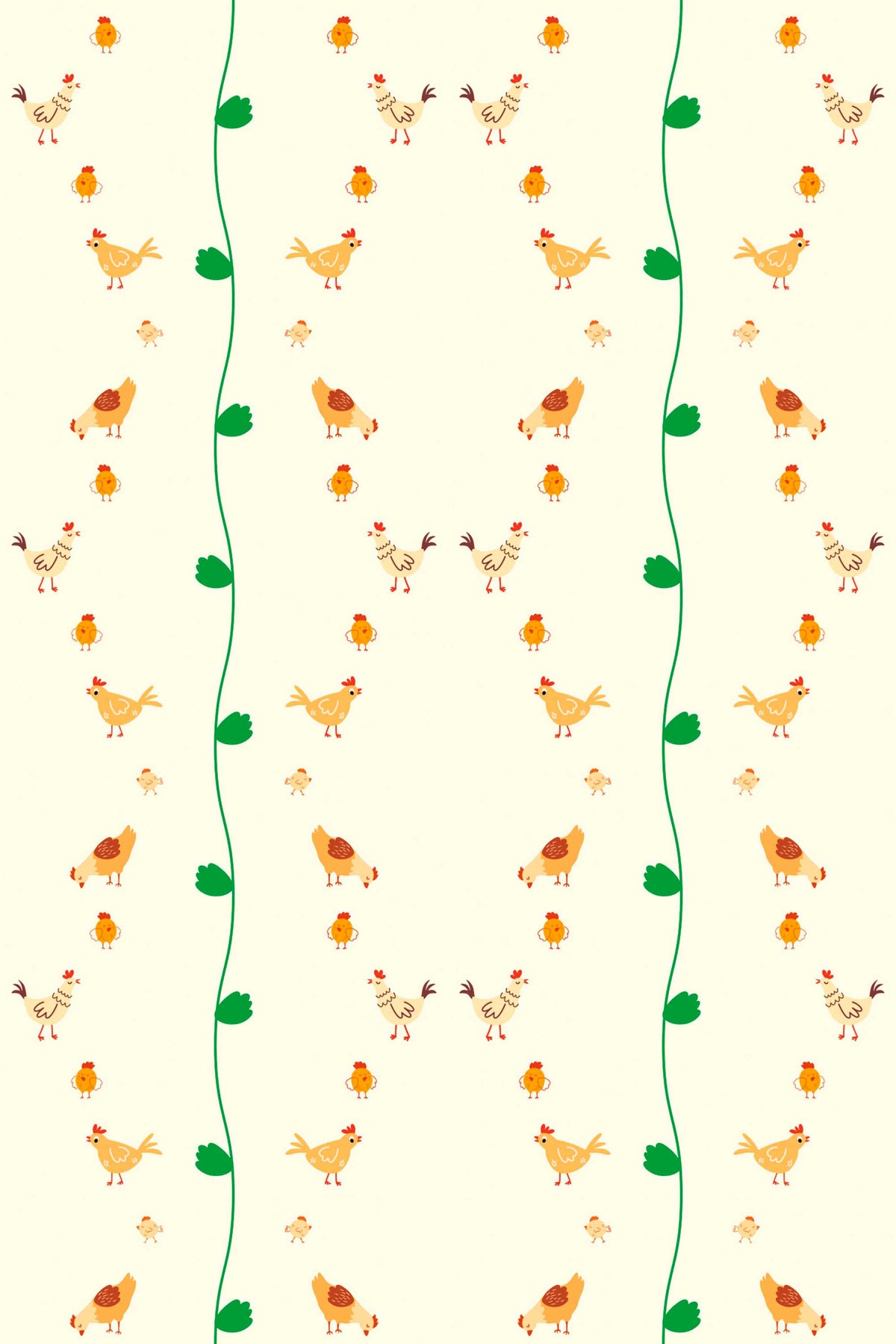 Papel de parede galinhas doodle fundo amarelo — imagem 2