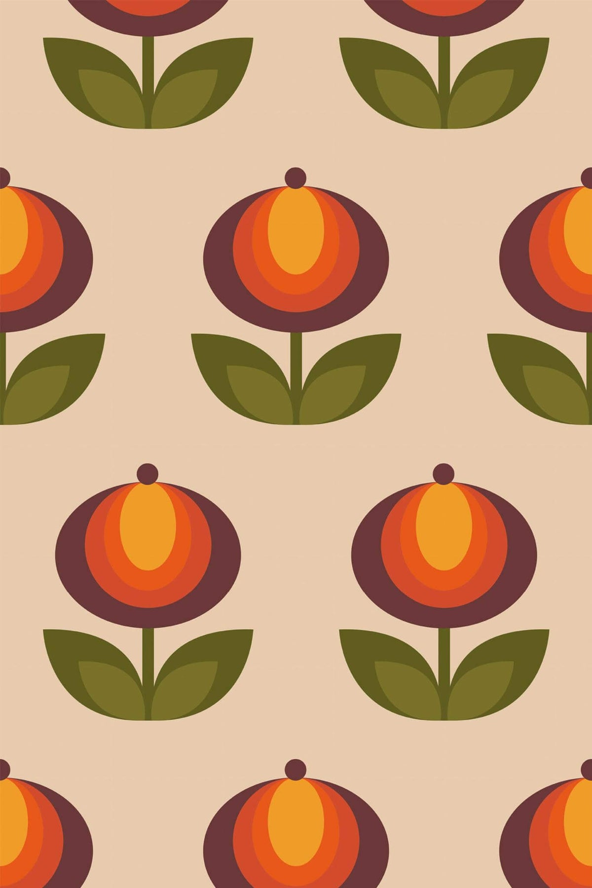Papel de parede floral retro laranja e castanho — imagem 2
