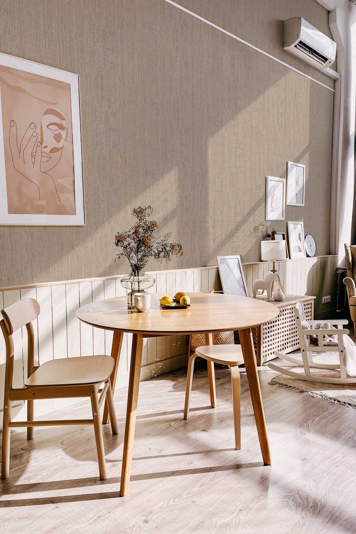 Papel de parede textura grasscloth bege minimalista