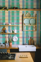 Papel de parede xadrez pastel vintage multicolor