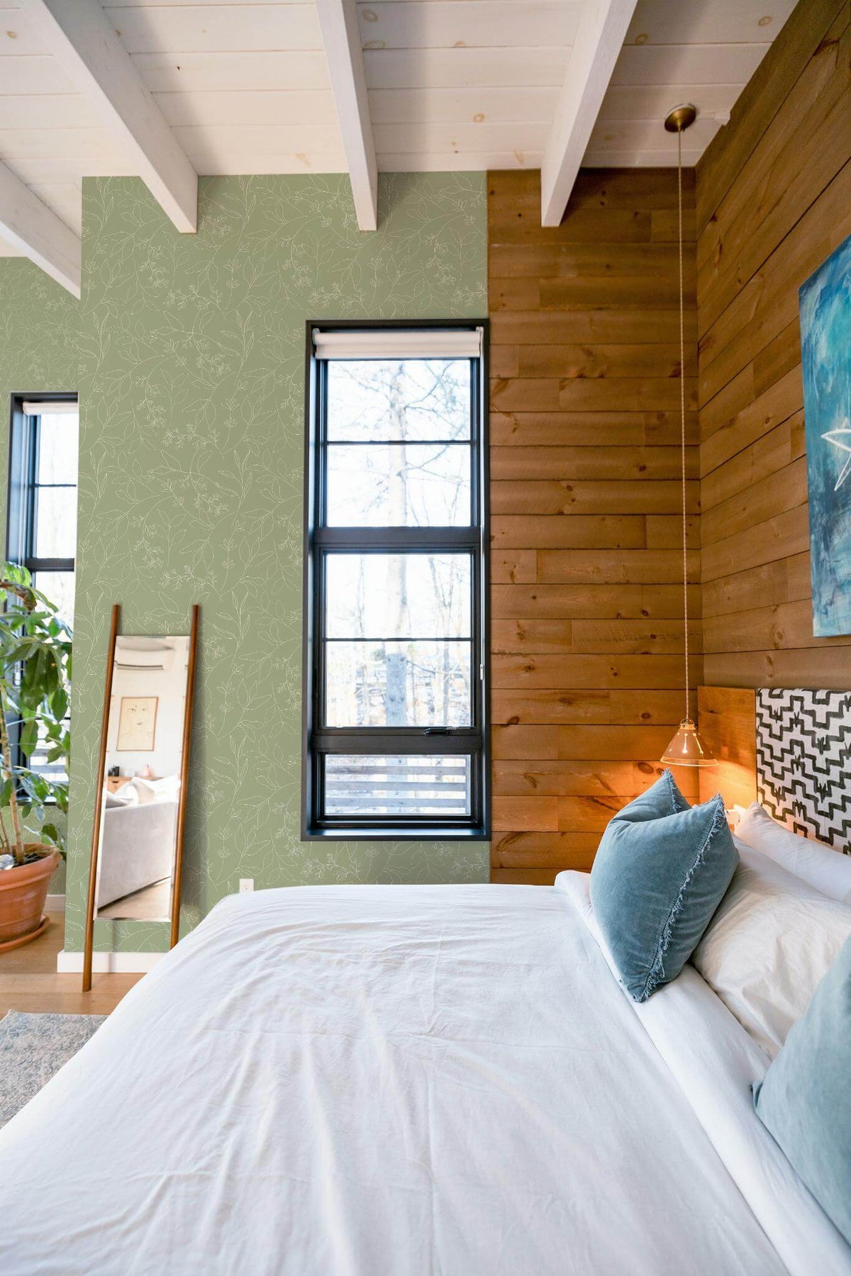 Papel de parede folhas verde-sálvia estilo botânico — imagem 3