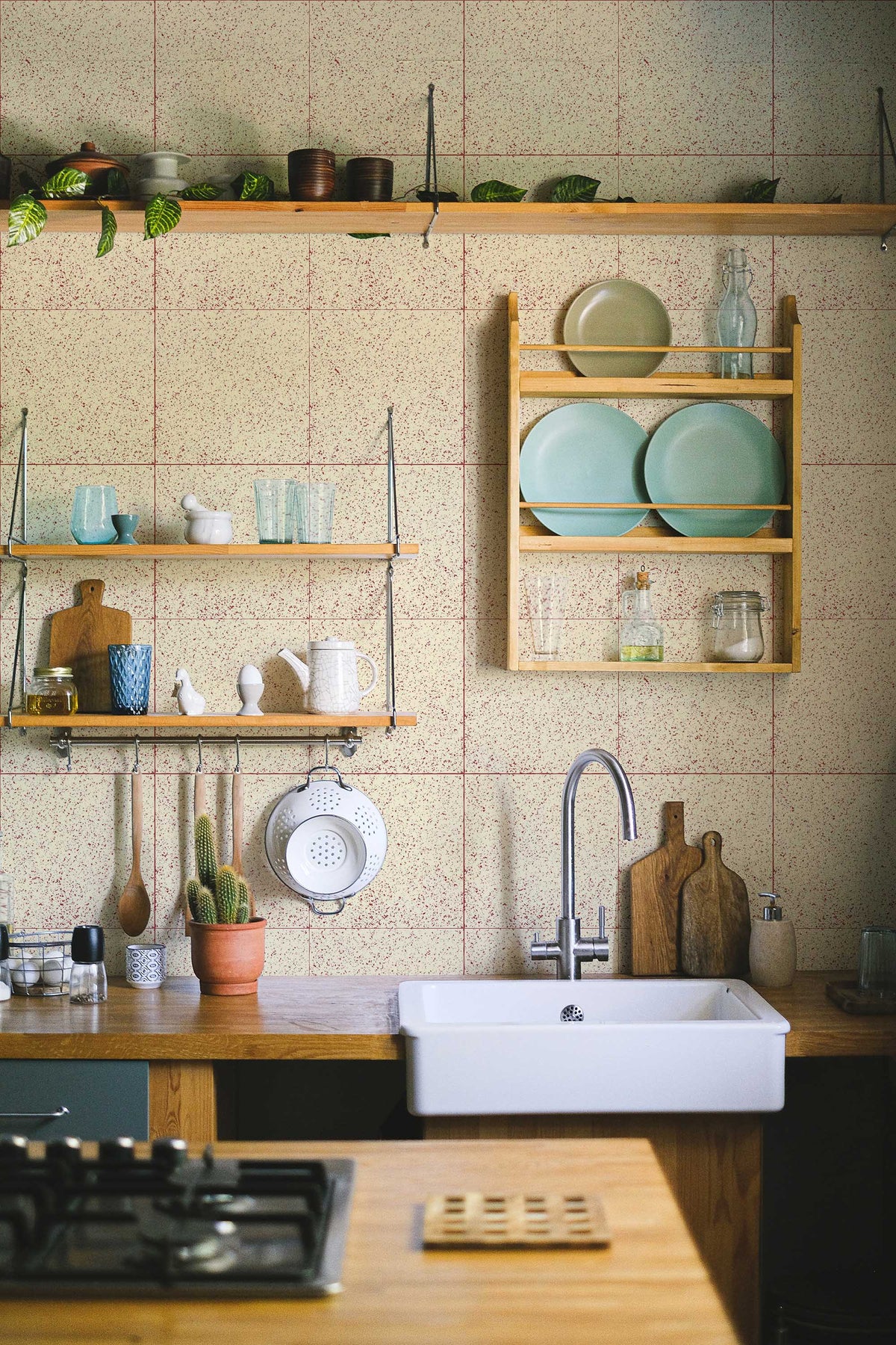 Papel de parede azulejos terrosos estilo eclético