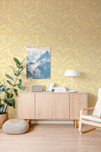 Papel de parede riscas curvas estilo retro bege