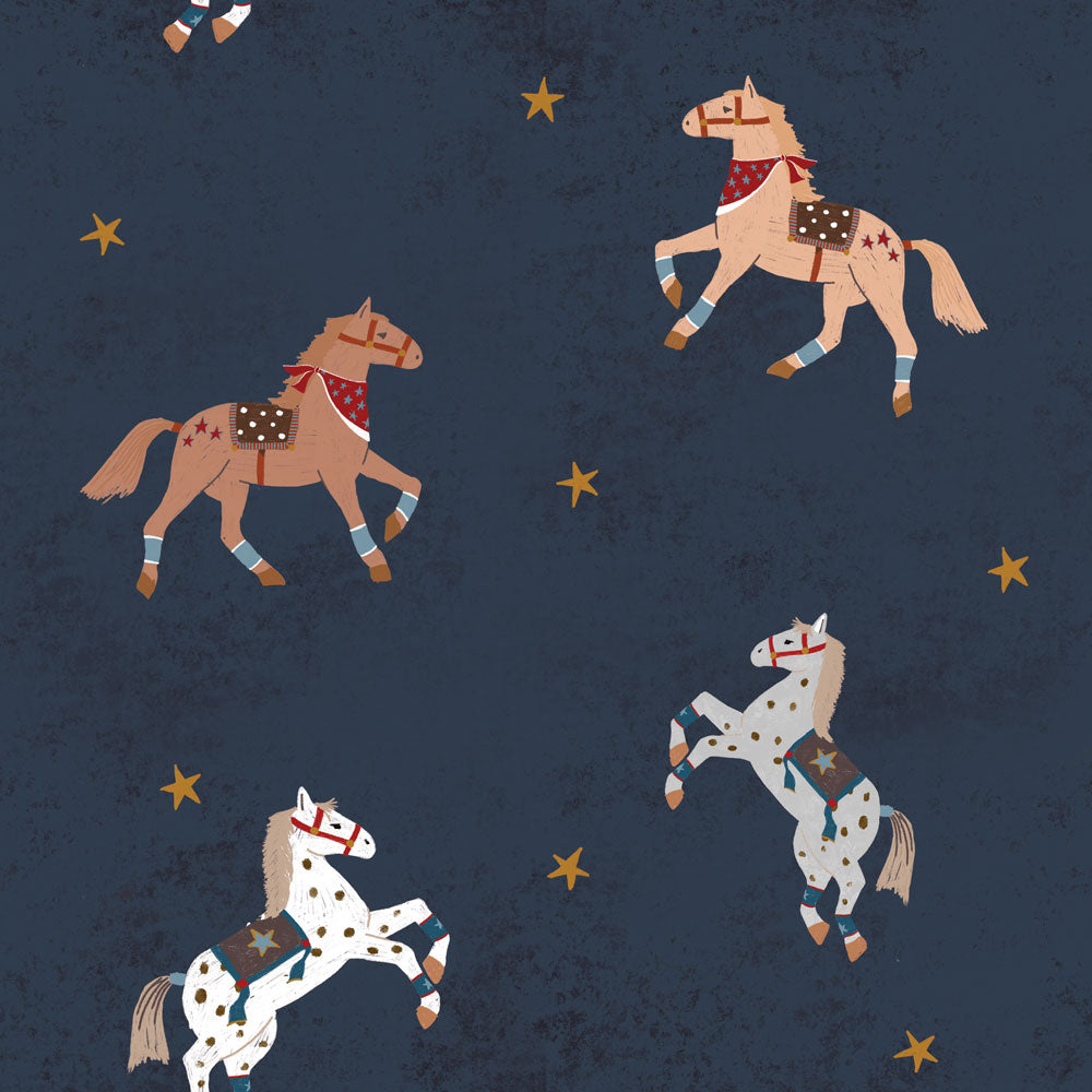 Papel de parede cavalos circo azul-marinho — imagem 2