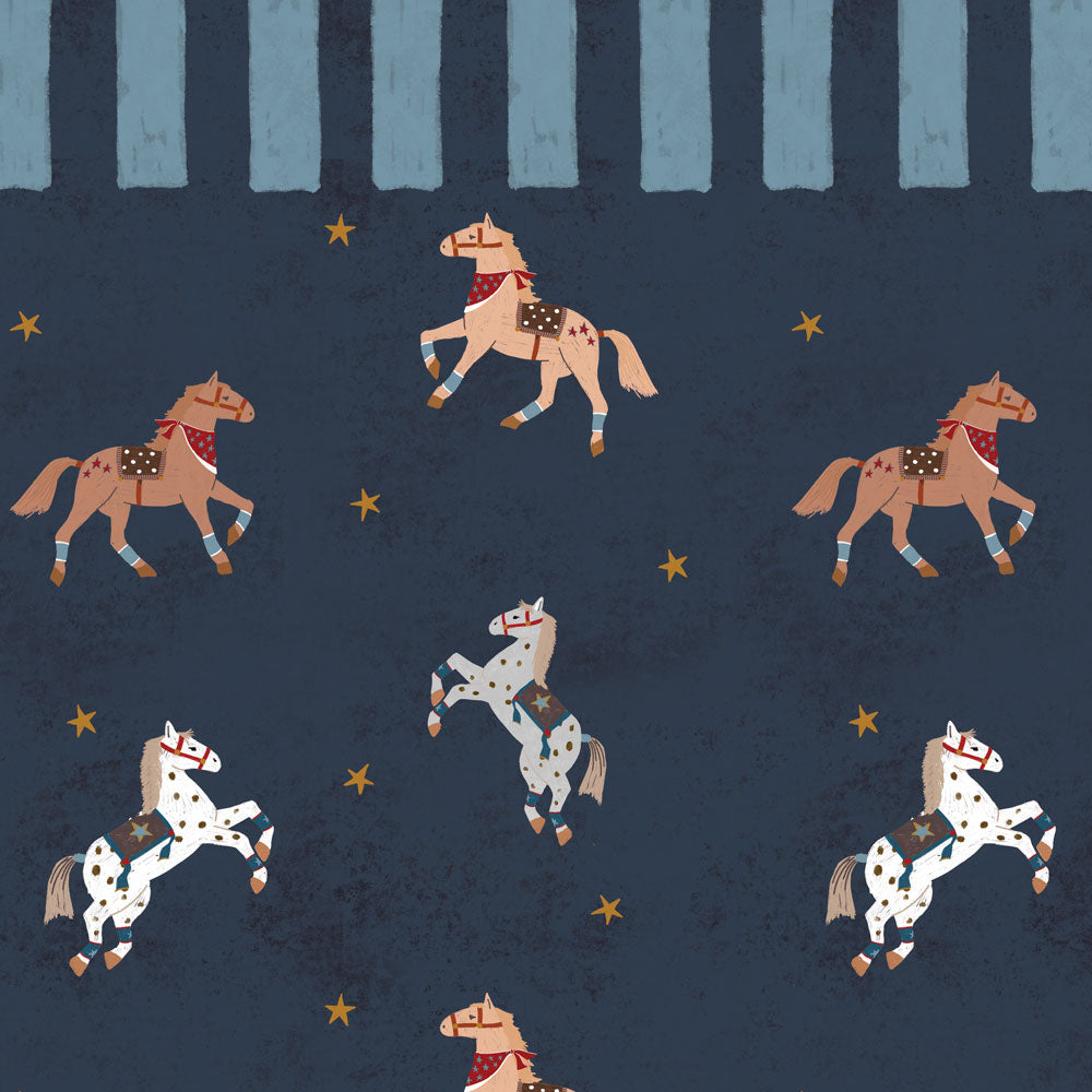 Papel de parede cavalos circo azul-marinho — imagem 4