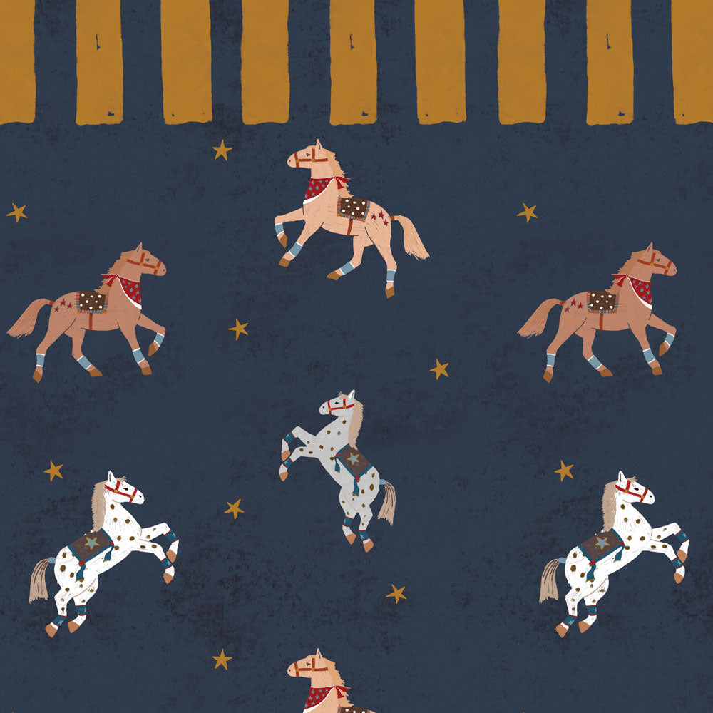 Papel de parede cavalos circo azul-marinho — imagem 5