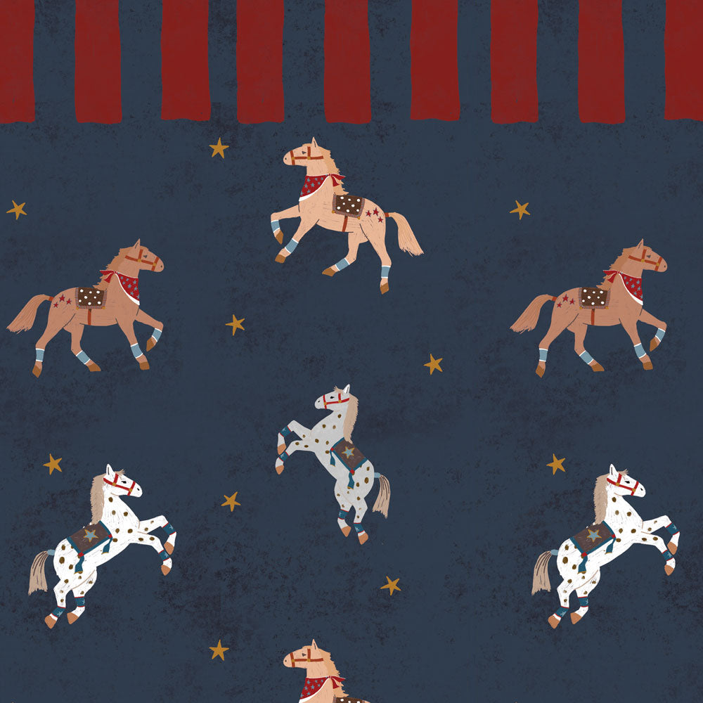 Papel de parede cavalos circo azul-marinho — imagem 3
