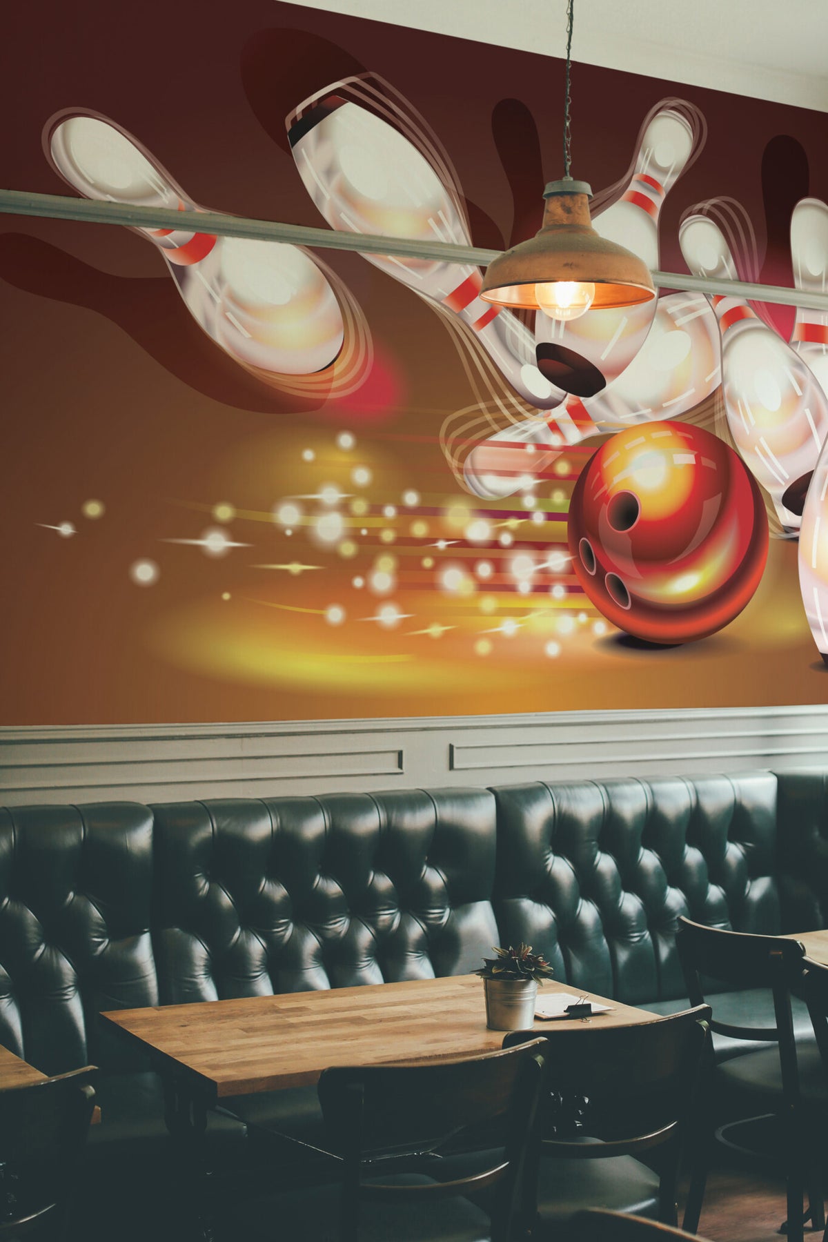 Mural de parede de bowling retro vermelho e branco