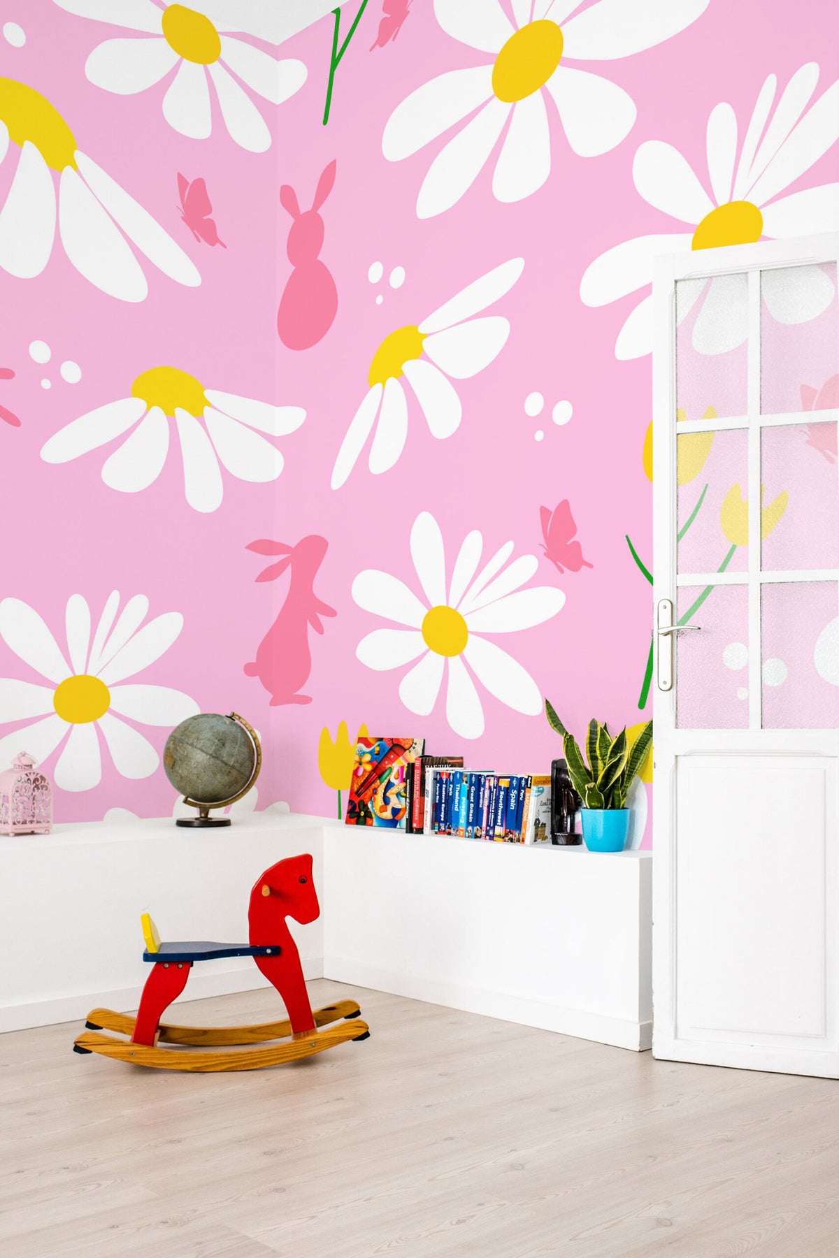 Mural de parede coelhos primavera rosa floral