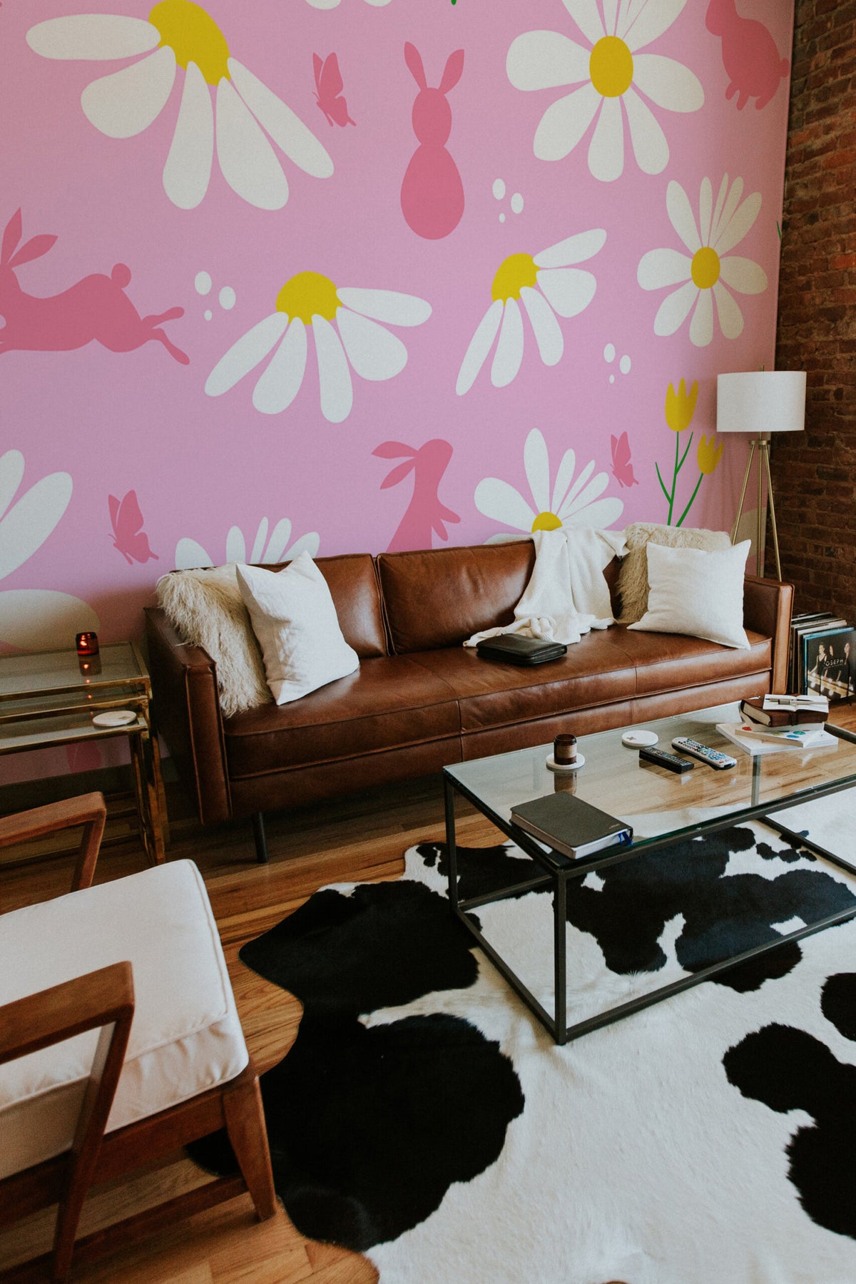 Mural de parede coelhos primavera rosa floral — imagem 2
