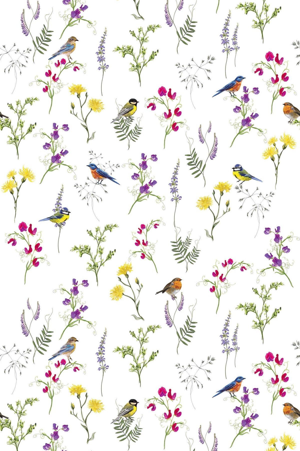 Papel de parede pássaros e flores silvestres colorido — imagem 2