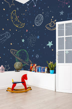 Mural de parede galáxia azul cosmos infantil