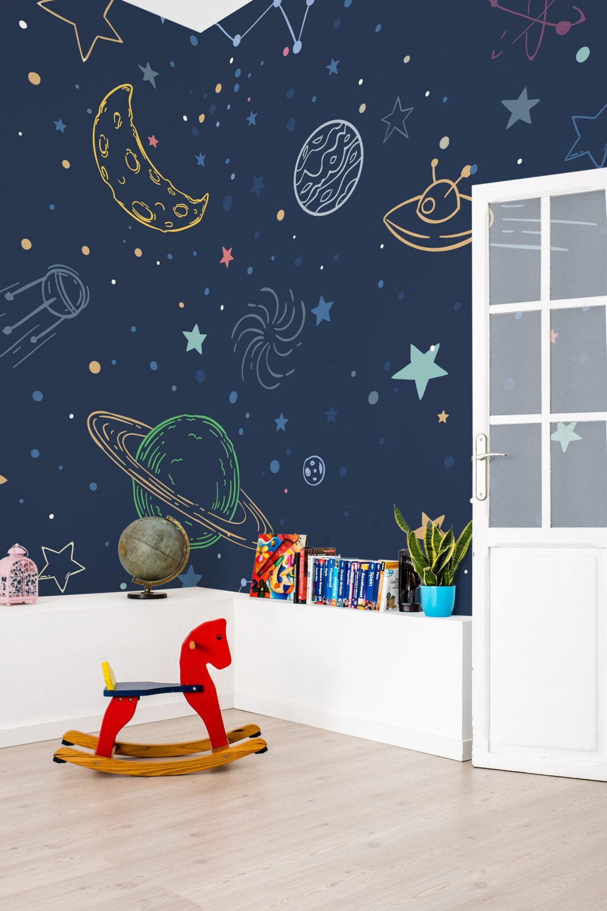 Mural de parede galáxia azul cosmos infantil