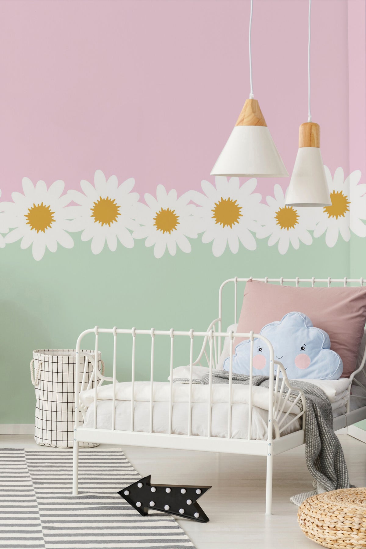 Mural de parede floral margaridas rosa e verde — imagem 4
