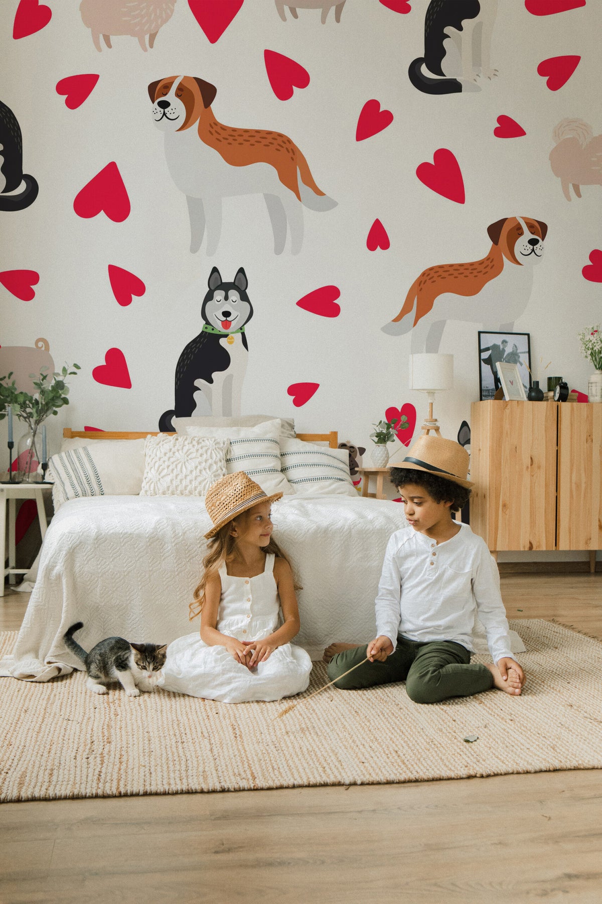 Mural de parede cachorros com corações vermelho — imagem 2