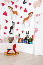 Mural de parede cachorros com corações vermelho — imagem 4