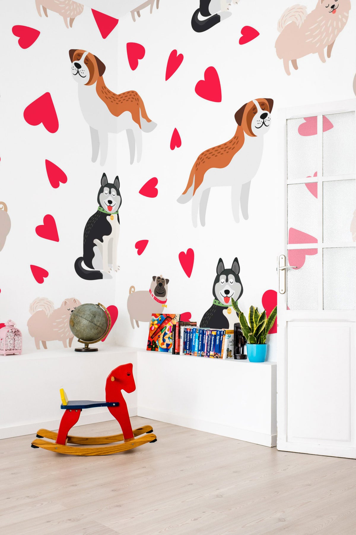 Mural de parede cachorros com corações vermelho — imagem 4