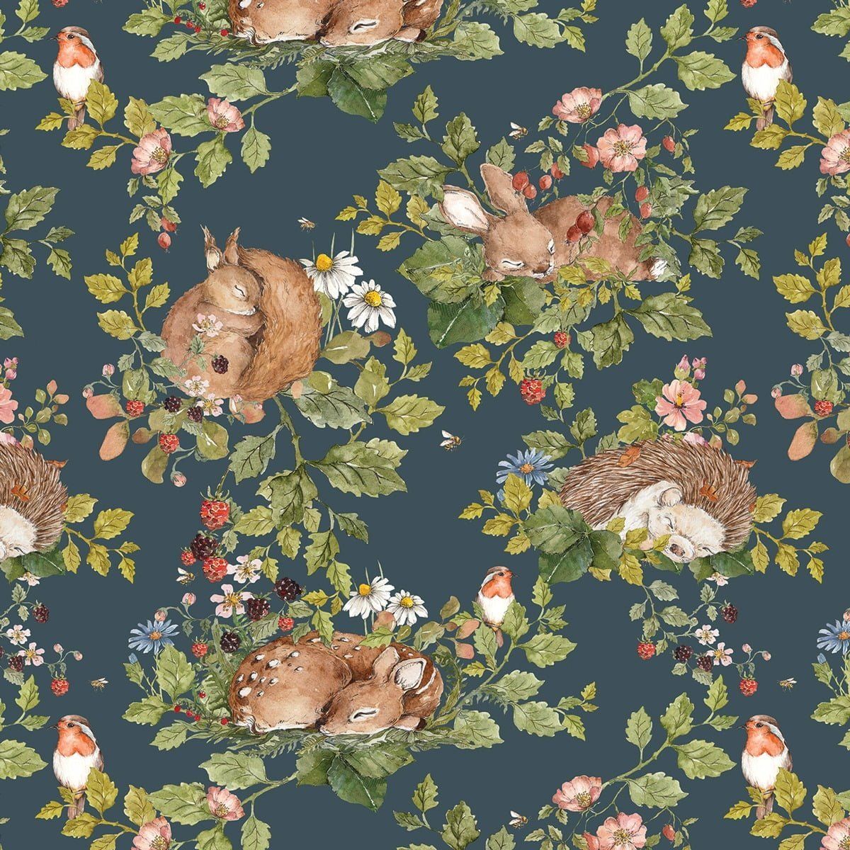 Papel de parede riscas animais a dormir azul escuro — imagem 3