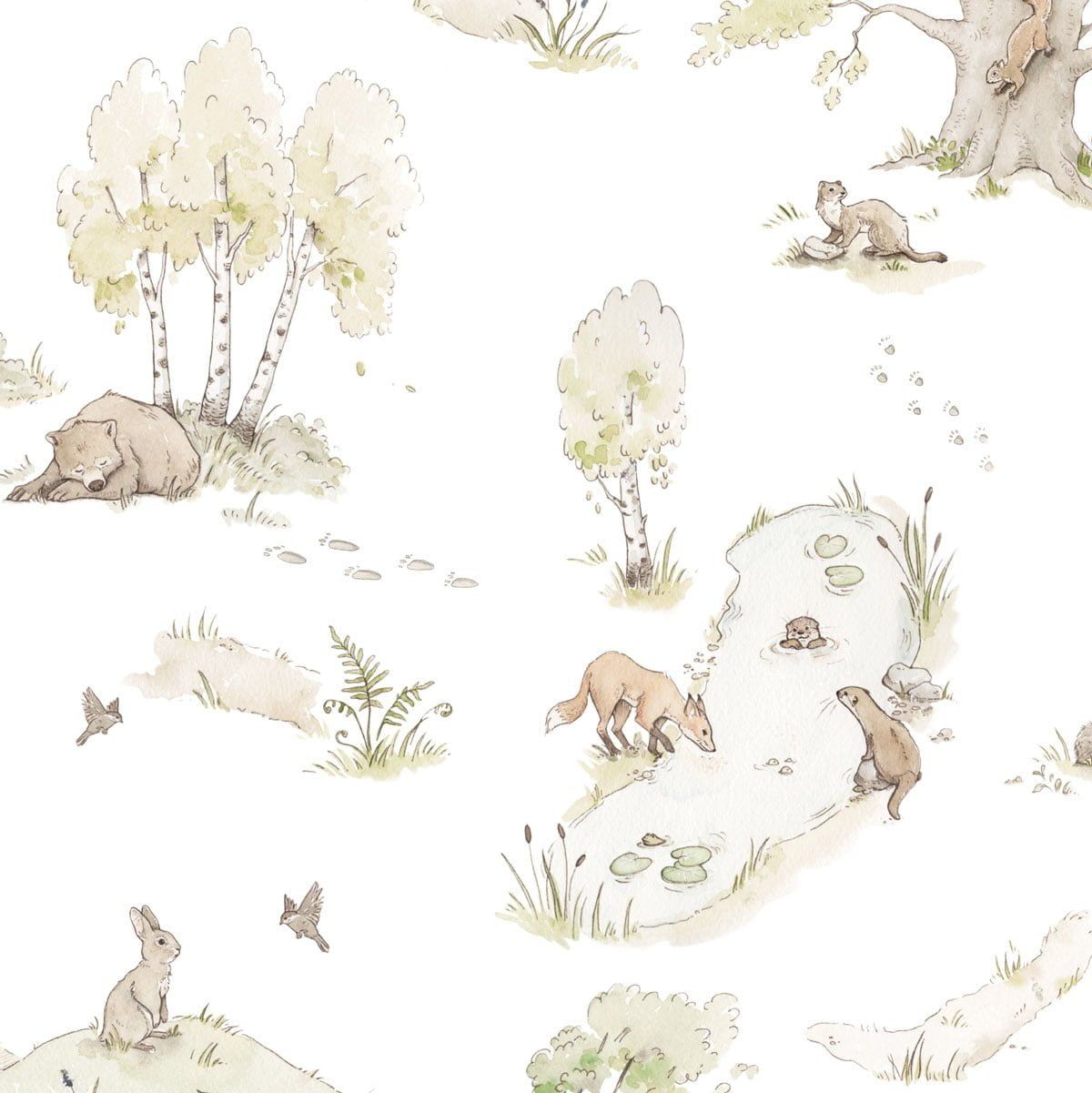 Papel de parede floresta encantada animais pastel — imagem 2