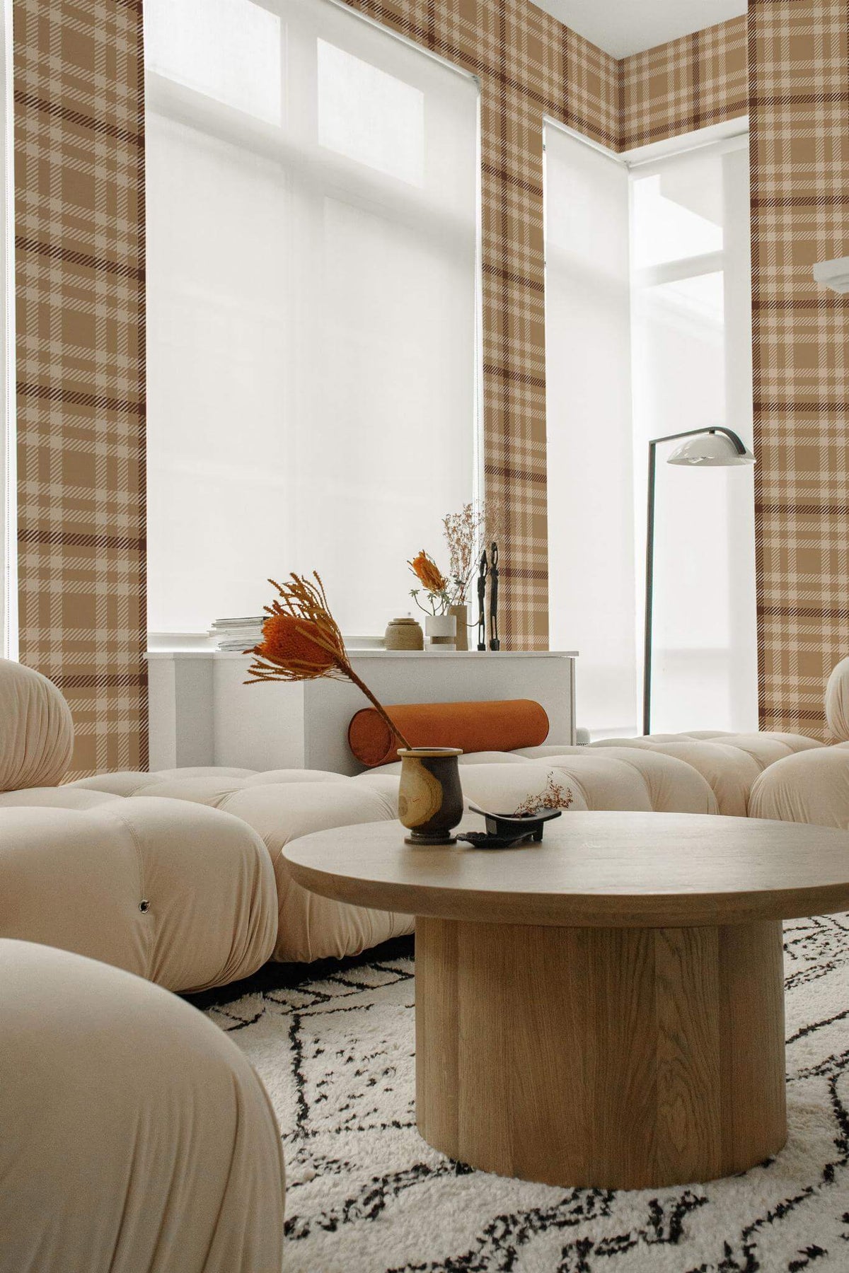 Papel de parede xadrez farmhouse castanho e bege — imagem 4