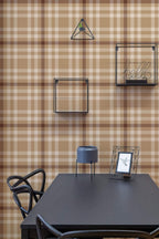 Papel de parede xadrez farmhouse castanho e bege