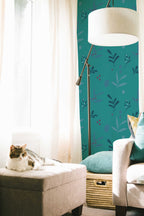 Papel de parede floral teal com folhas e bagas — imagem 4