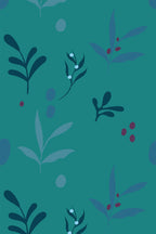 Papel de parede floral teal com folhas e bagas — imagem 2