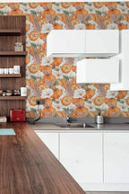 Papel de parede abóboras e flores estilo campestre