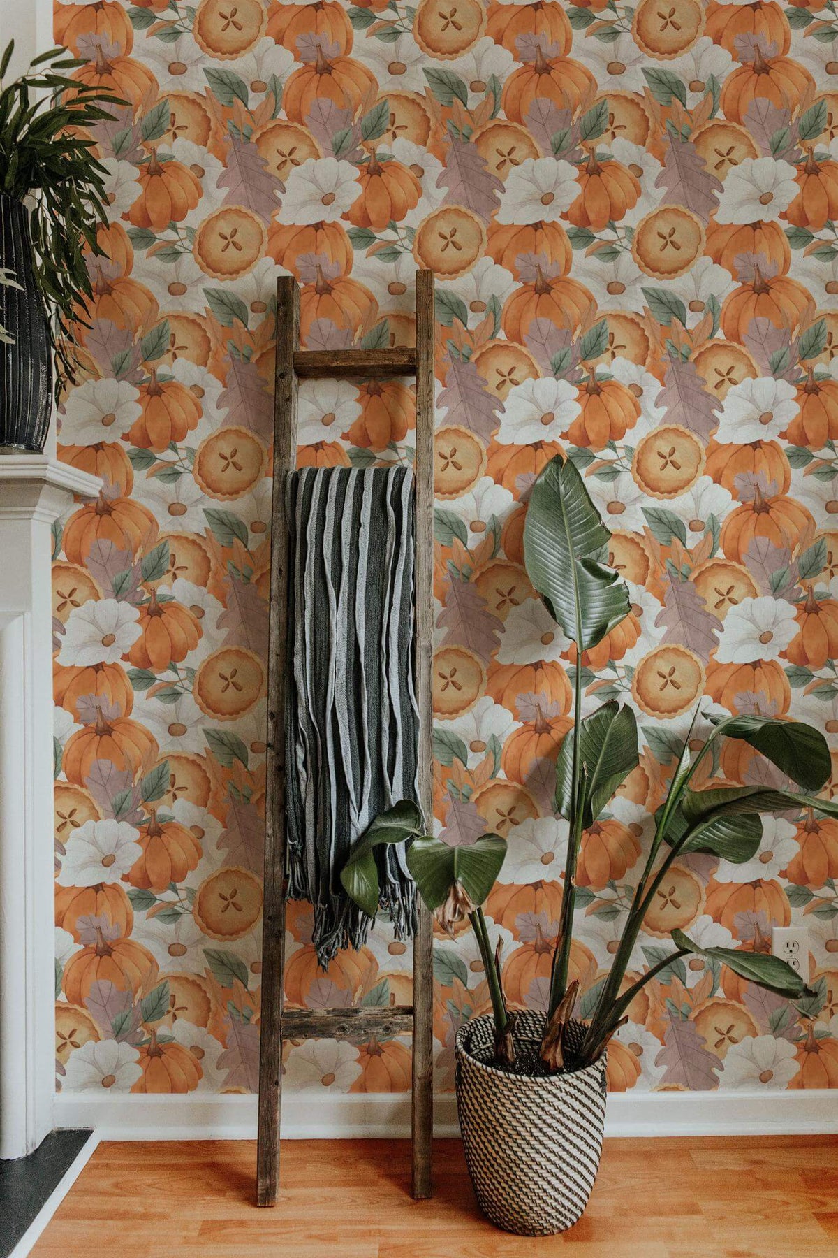 Papel de parede abóboras e flores estilo campestre — imagem 4