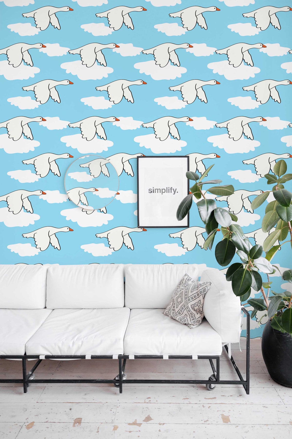 Papel de parede gansos sorridentes azul e branco — imagem 3