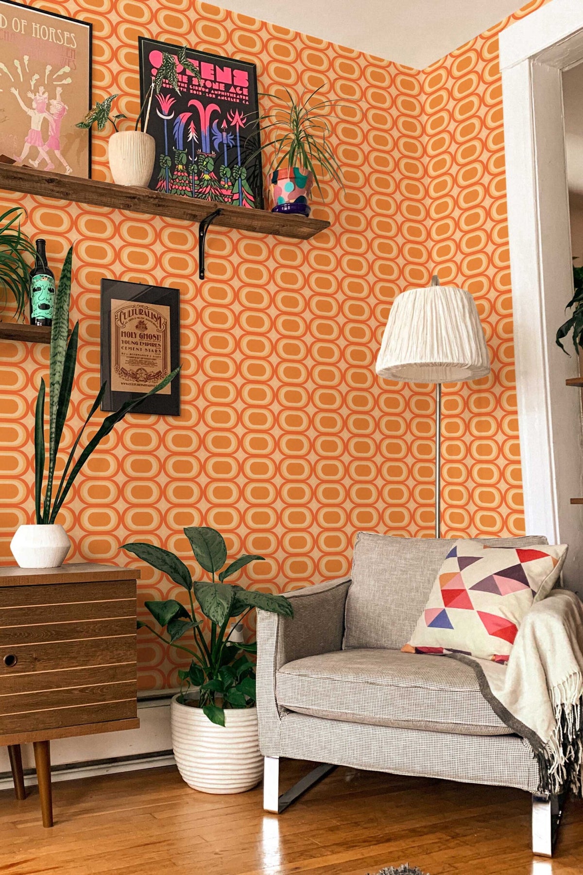 Papel de parede geométrico estilo retro laranja — imagem 3