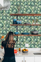 Papel de parede botânico couves verde vibrante