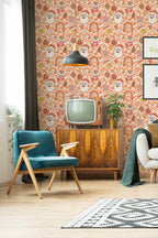 Papel de parede natalício retro anos 70 laranja e rosa — imagem 4