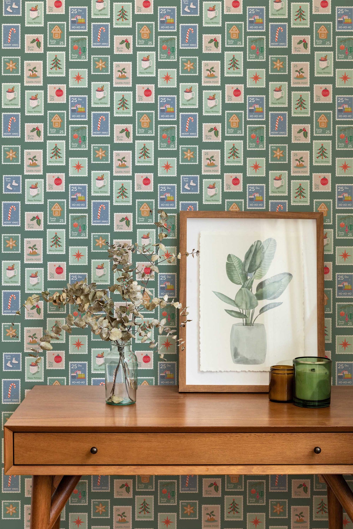 Papel de parede selos de inverno verde retro