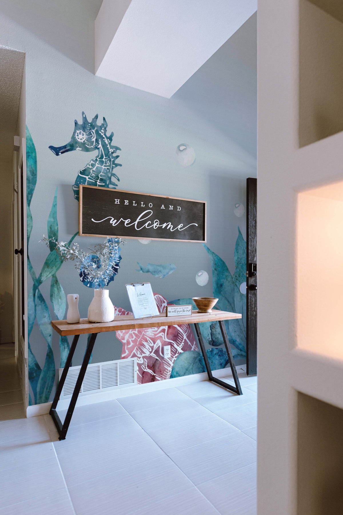 Mural de parede oceano aquarela azul e bordeaux — imagem 3