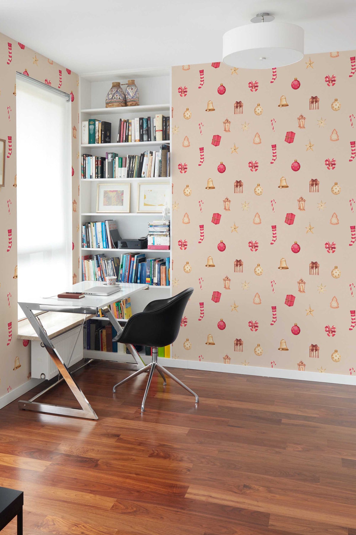 Papel de parede natalício motivos festivos bege — imagem 3