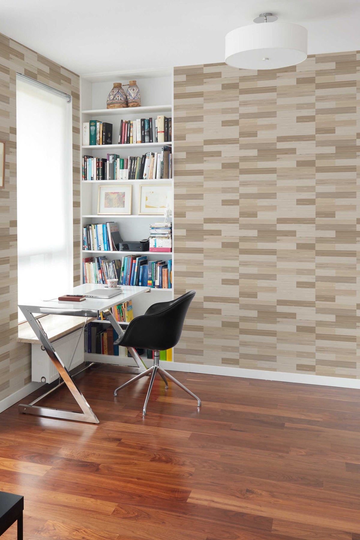 Papel de parede imitação parquet bege minimalista