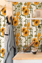 Papel de parede girassóis estilo botânico verde e amarelo — imagem 3